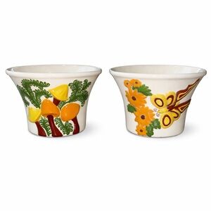 Vintage 1977 Handmade Ceramic Planters | Whimsical Folk Art Mushroom & Butterfly